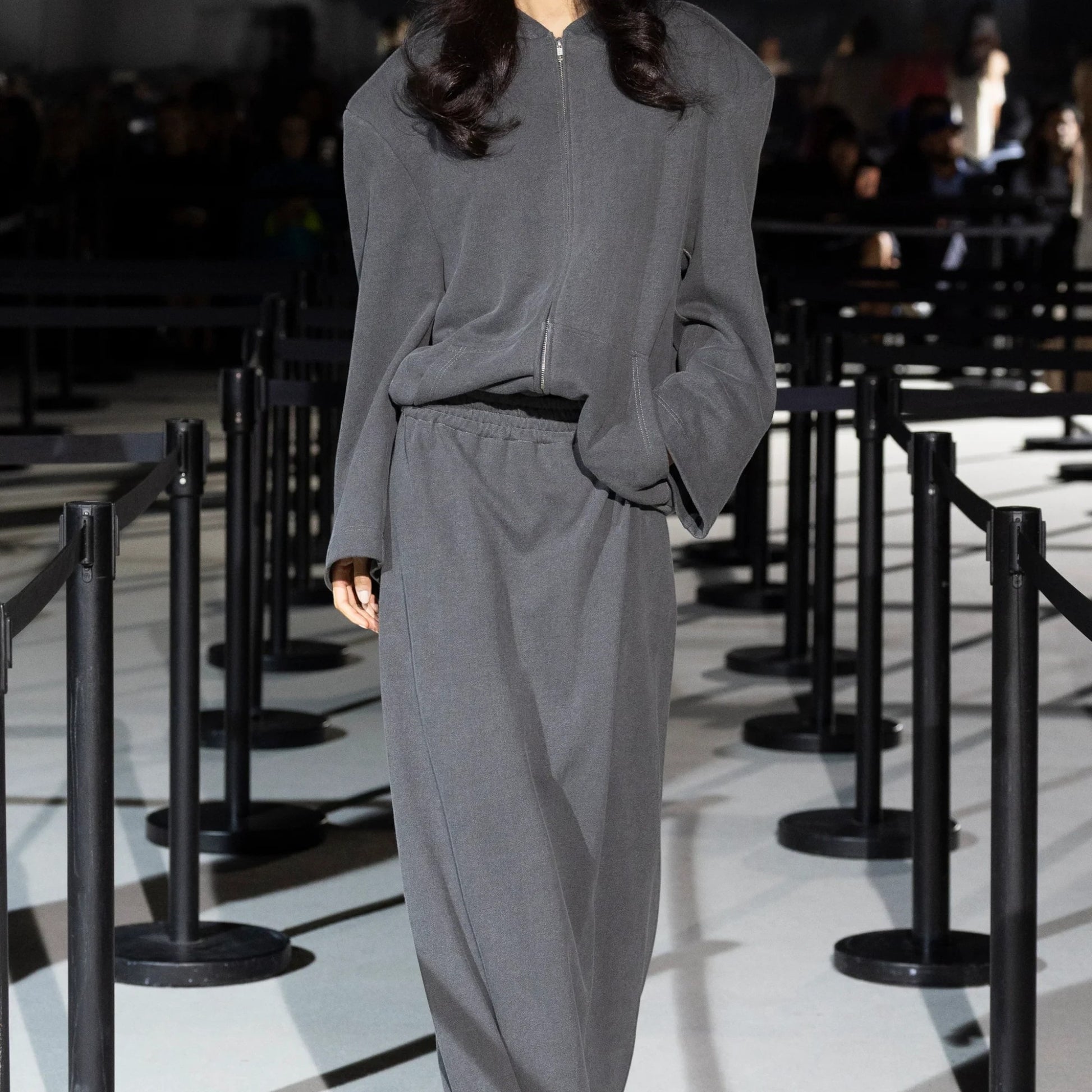 Tasoni Marie Adam-Leenaerdt grey jersey tracksuit skirt pants with elastic waist and wide leg