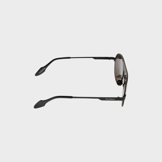 Tasoni JW Anderson Jwa05 black titanium aviator sunglasses with slim temples and branded detail.