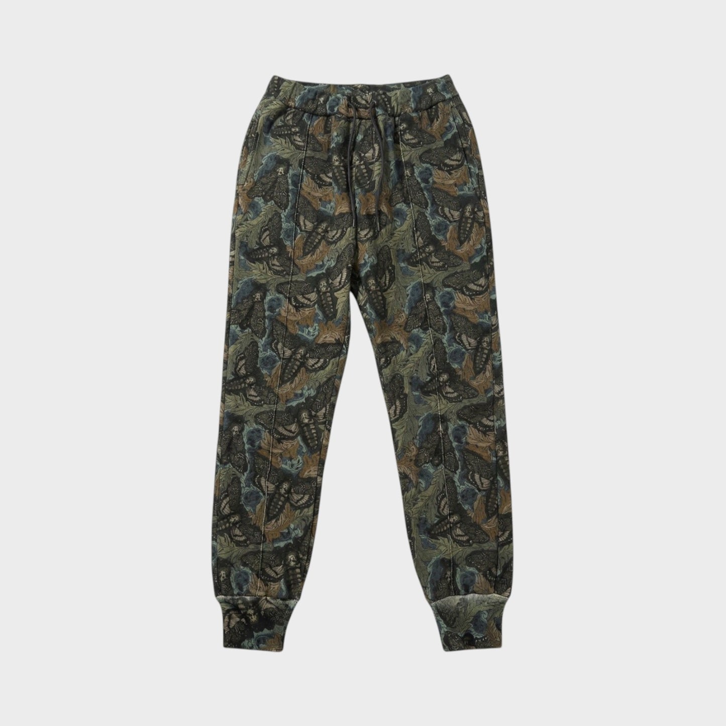 Tasoni khaki base sweatpants with all-over floral and animal print, elastic waist, and cuffed ankles.