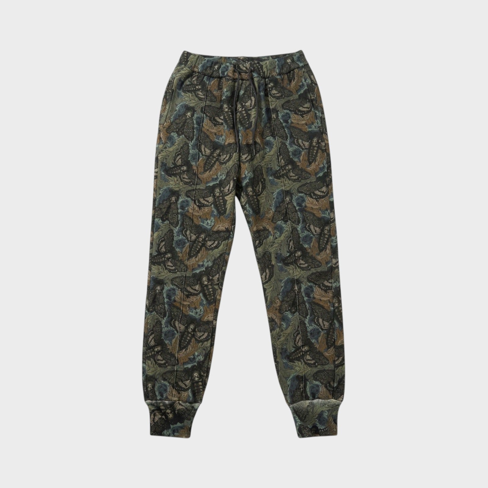 Tasoni khaki base sweatpants with all-over floral and animal print, elastic waist, and cuffed ankles.