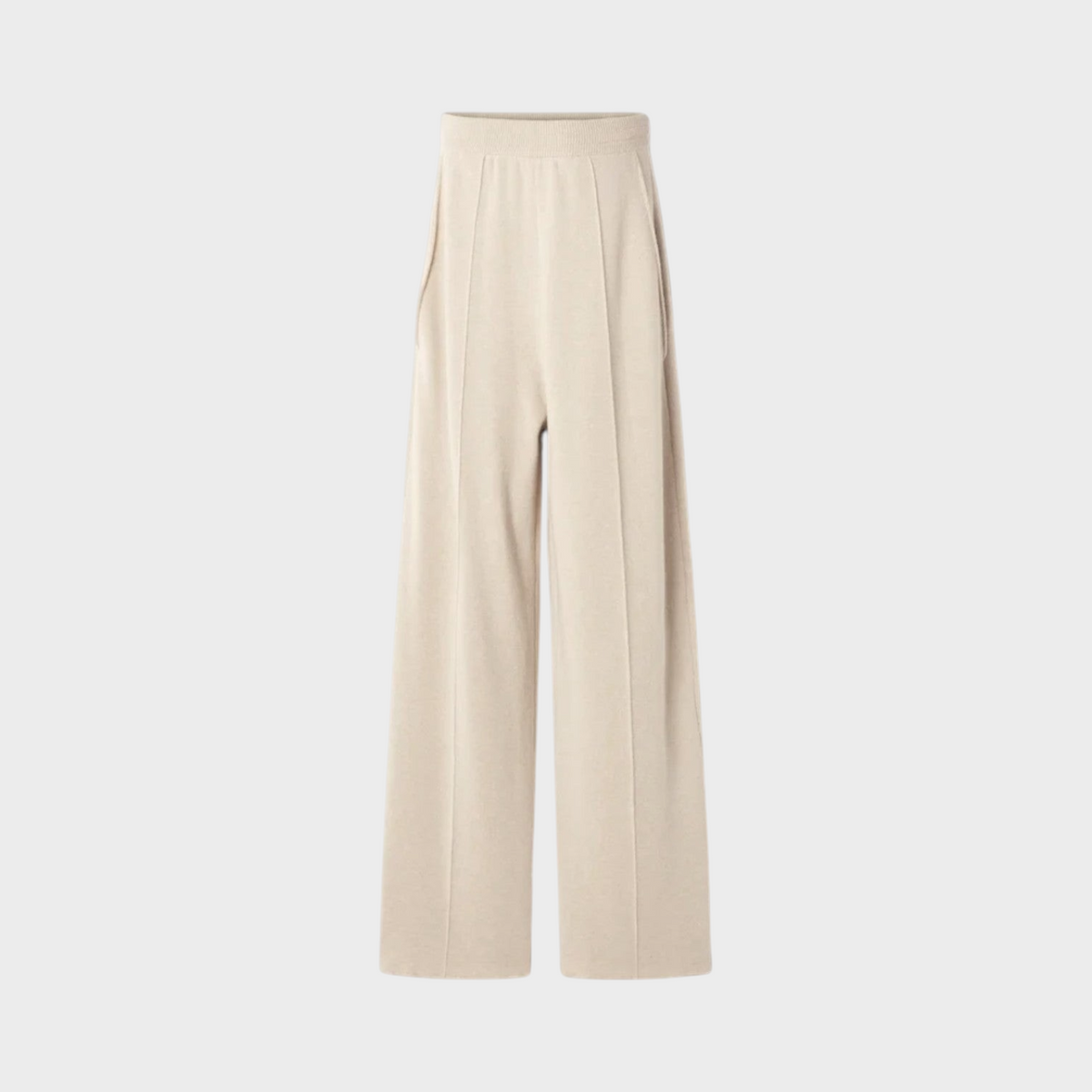 Tasoni Lanvin beige wool and cashmere wide-leg trousers with a comfortable elasticated waistband.
