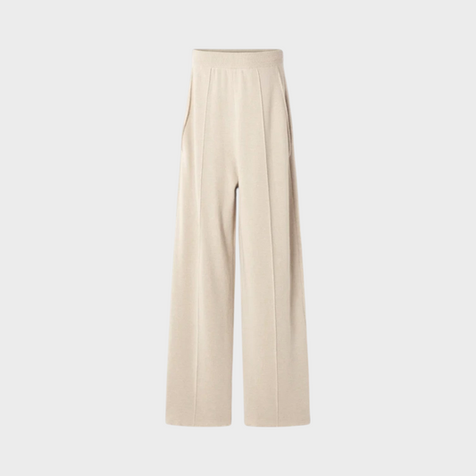 Tasoni Lanvin beige wool and cashmere wide-leg trousers with a comfortable elasticated waistband.