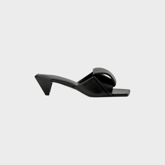Tasoni Loewe black leather Origami Slide square-toe heels with a 45mm kitten heel