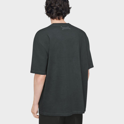 Tasoni Maison Margiela anthracite grey cotton crew neck t-shirt with signature white stitching detail on back.