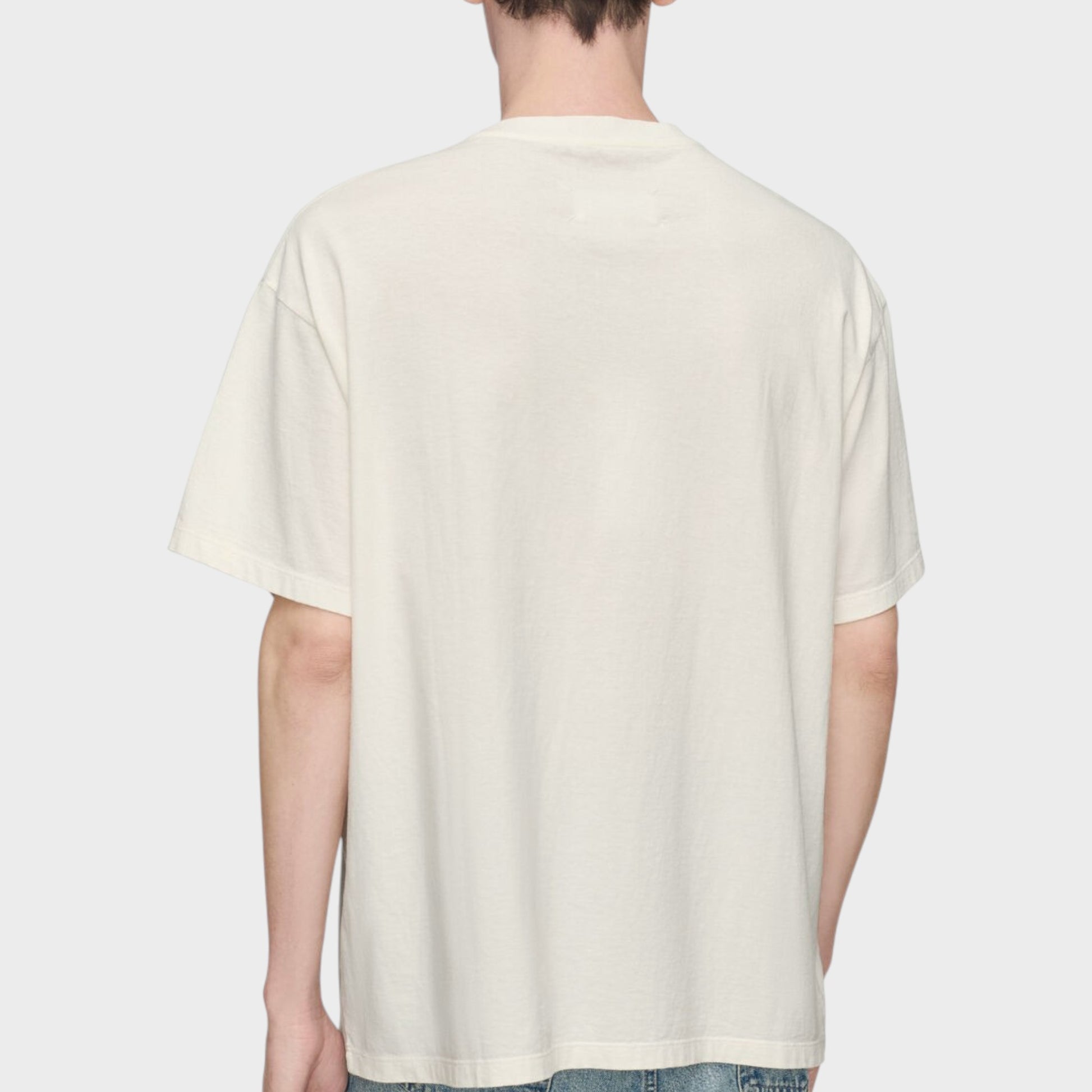 Tasoni Maison Margiela off white cotton crew neck t-shirt with floral MM embroidery on the back.