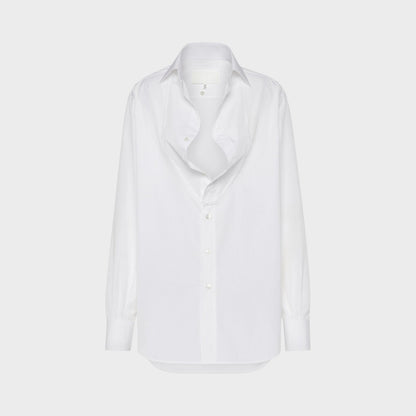 Tasoni Maison Margiela white cotton long sleeve shirt with folded collar and button front.