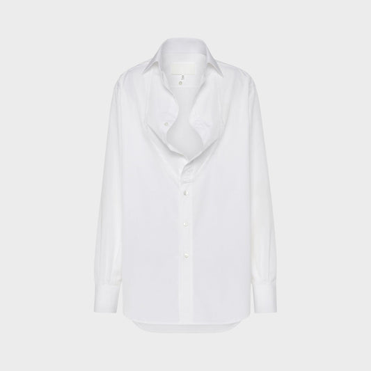 Tasoni Maison Margiela white cotton long sleeve shirt with folded collar and button front.