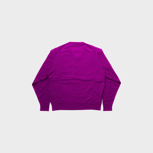 Tasoni Marie Adam-Leenaerdt knitwear in violet merino wool with dual neck design.