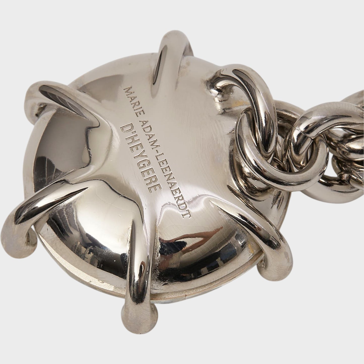 Tasoni Marie Adam-Leenaerdt silver brass pendant necklace with a chunky chain and engraved detailing.
