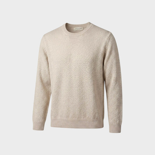 Tasoni Massimo Alba Ares crew neck sweater in pearl grey cashmere mix with ribbed trim and fine knit texture.
