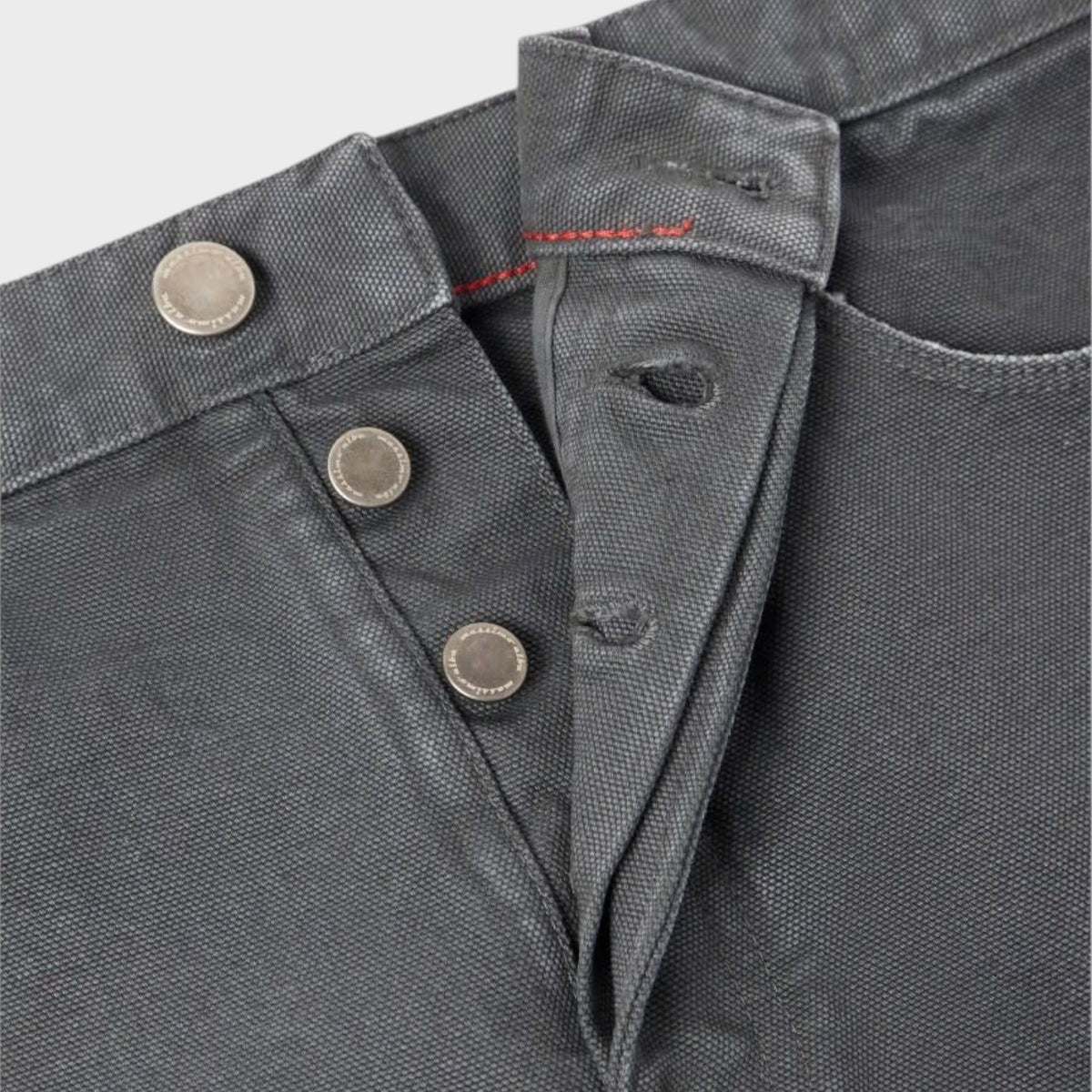 Tasoni Massimo Alba Oceano classic denim pants in smoky grey with button fly closure and textured cotton fabric.