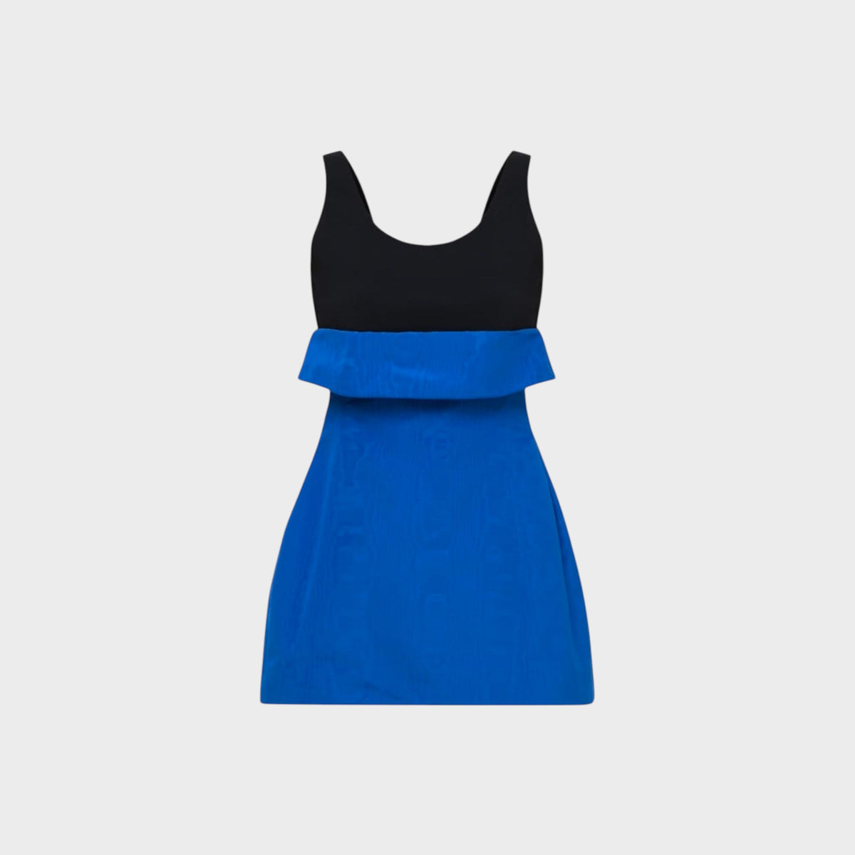 Tasoni Nina Ricci black and royal blue cotton tank top with a layered peplum waist detail
