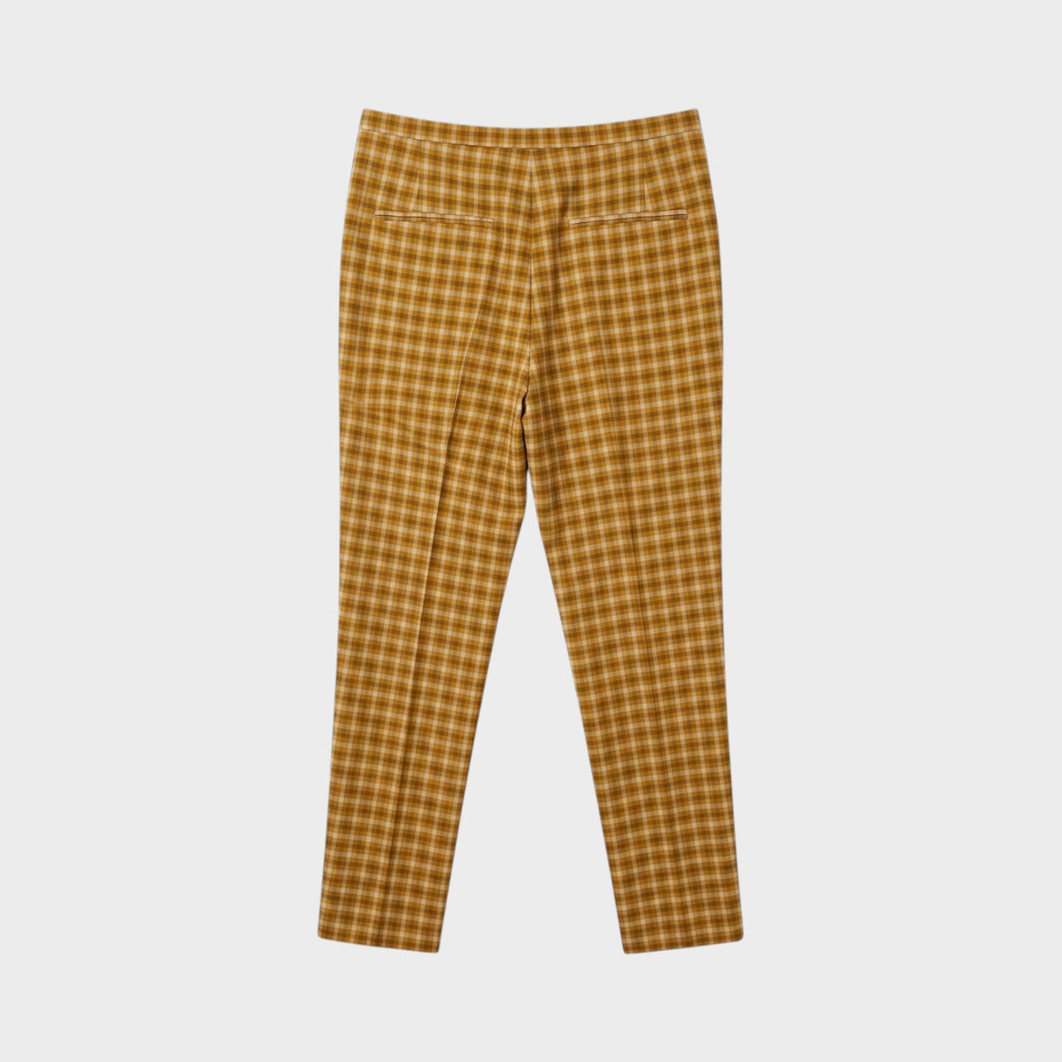 Tasoni Nina Ricci caramel and white plaid tailored trousers with back pockets