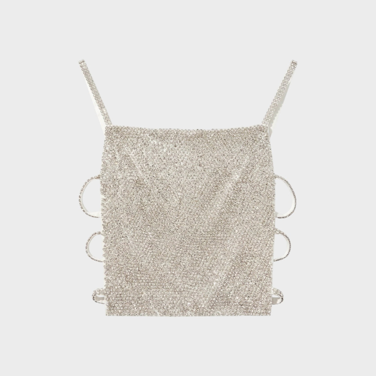 Tasoni Nina Ricci crystal embellished square neck top with side cutouts and thin rhinestone straps