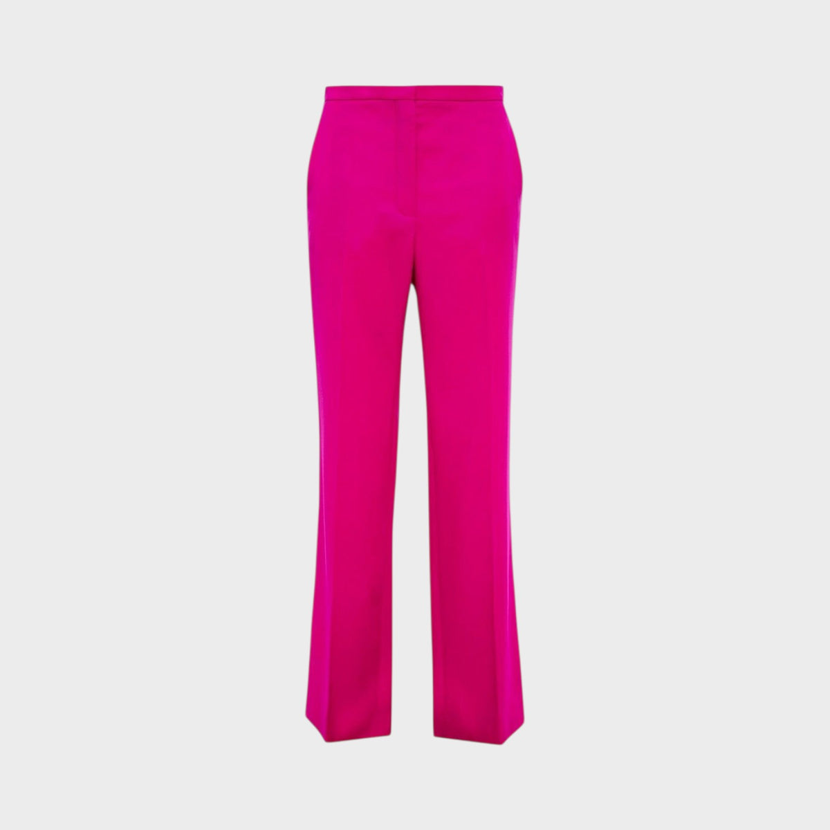 Tasoni Nina Ricci fuchsia pink wool gabardine trousers with a tailored straight-leg silhouette and pressed creases.
