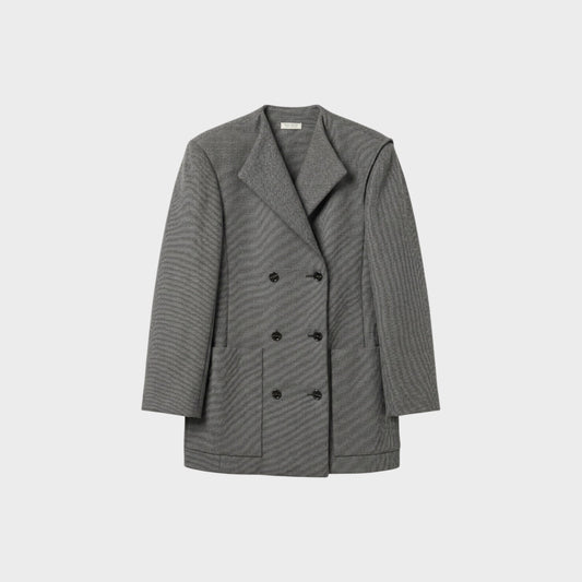 Tasoni Nina Ricci grey double-breasted blazer in virgin wool and cashmere with a textured finish