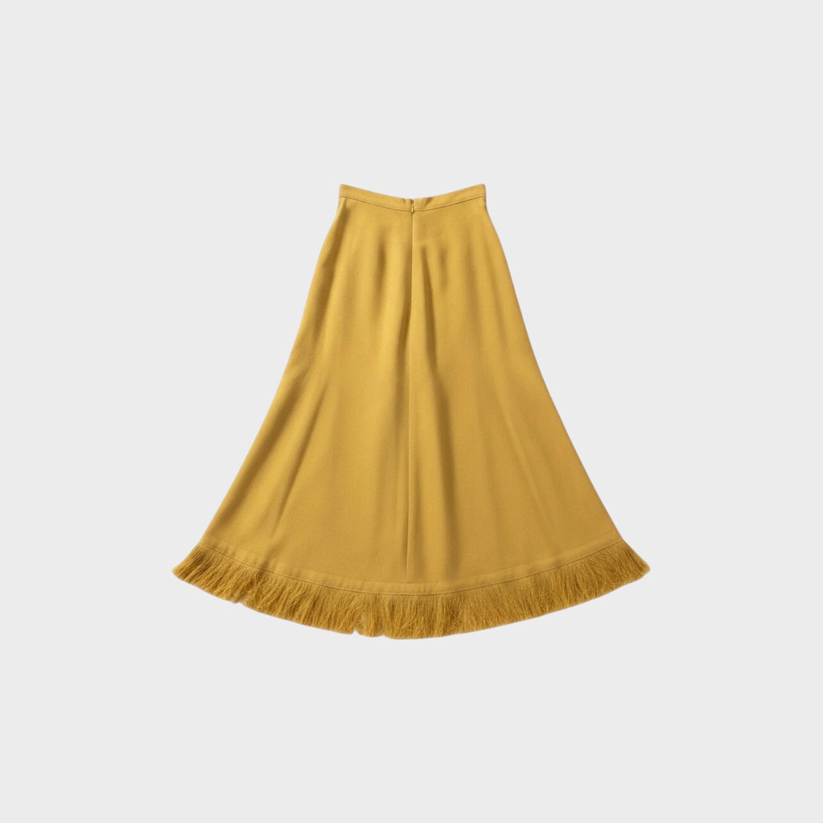 Tasoni Nina Ricci Miel skirt in mustard yellow with a flared silhouette and delicate fringe hem detail