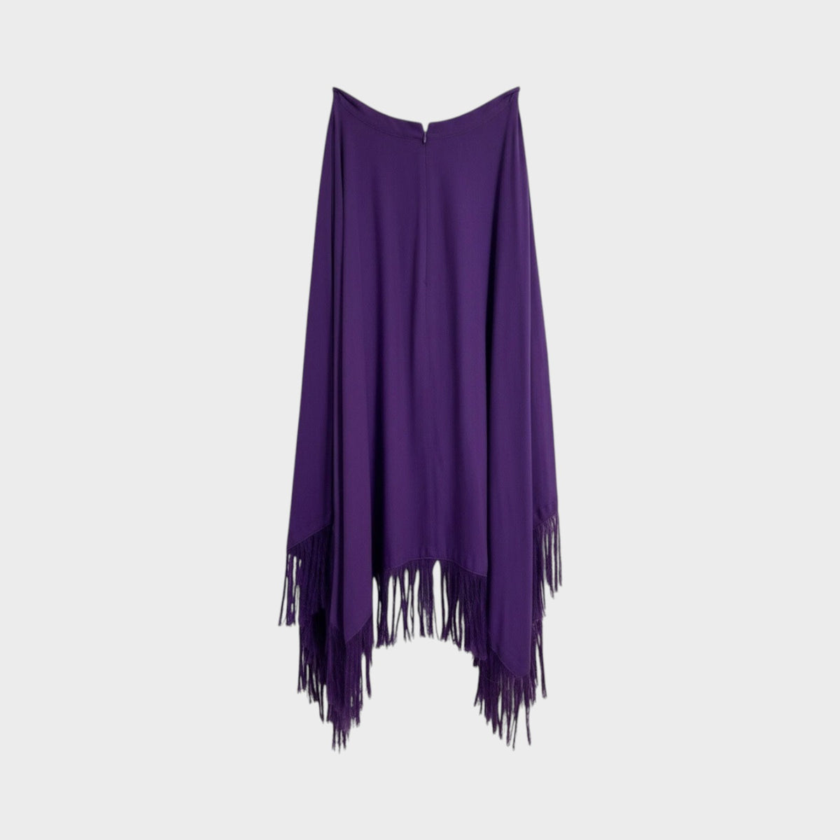 Tasoni Nina Ricci purple A-line skirt featuring a draped silhouette and long fringe hem detail