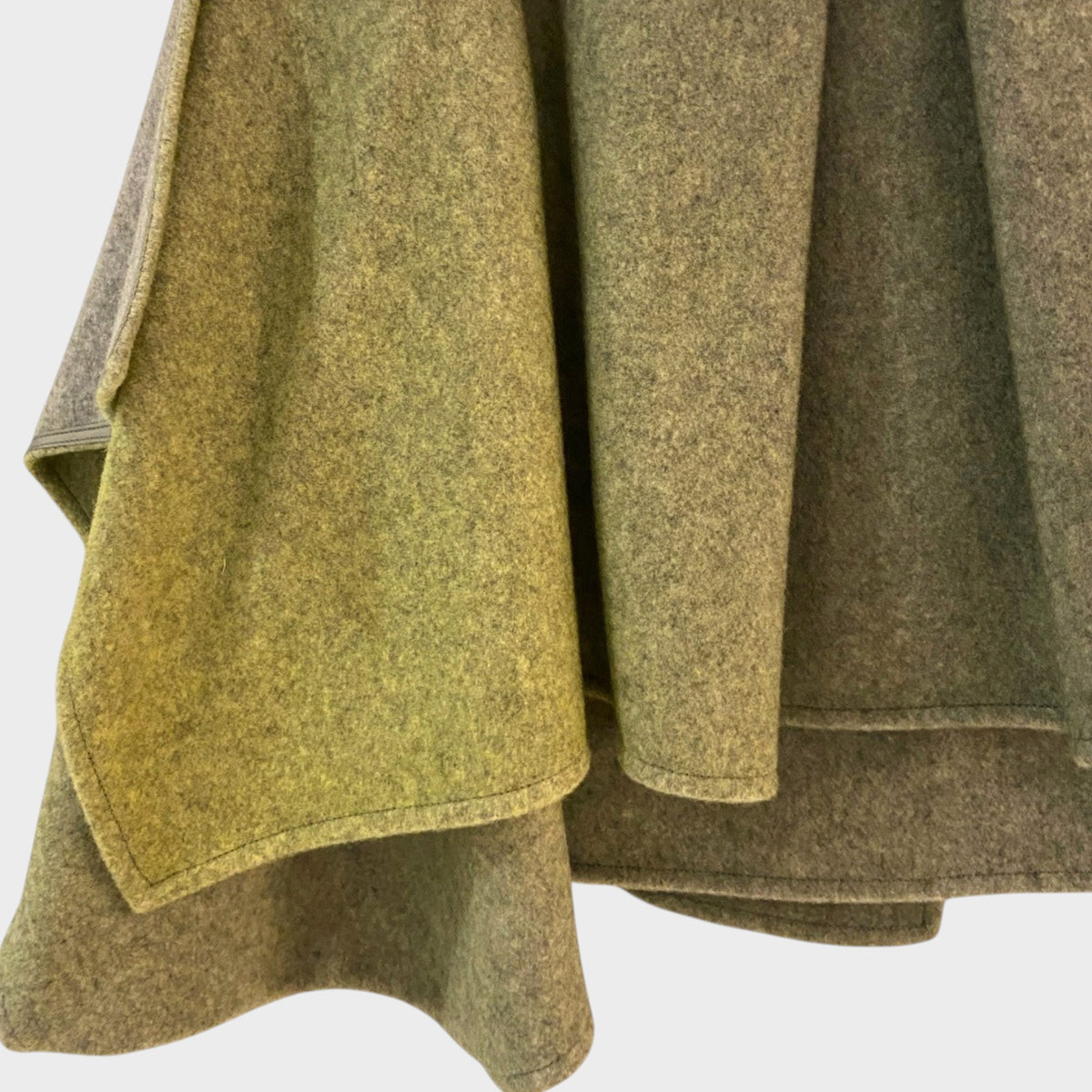 Tasoni Nina Ricci mini skirt in grey and olive green cashmere and wool blend with a soft felted texture