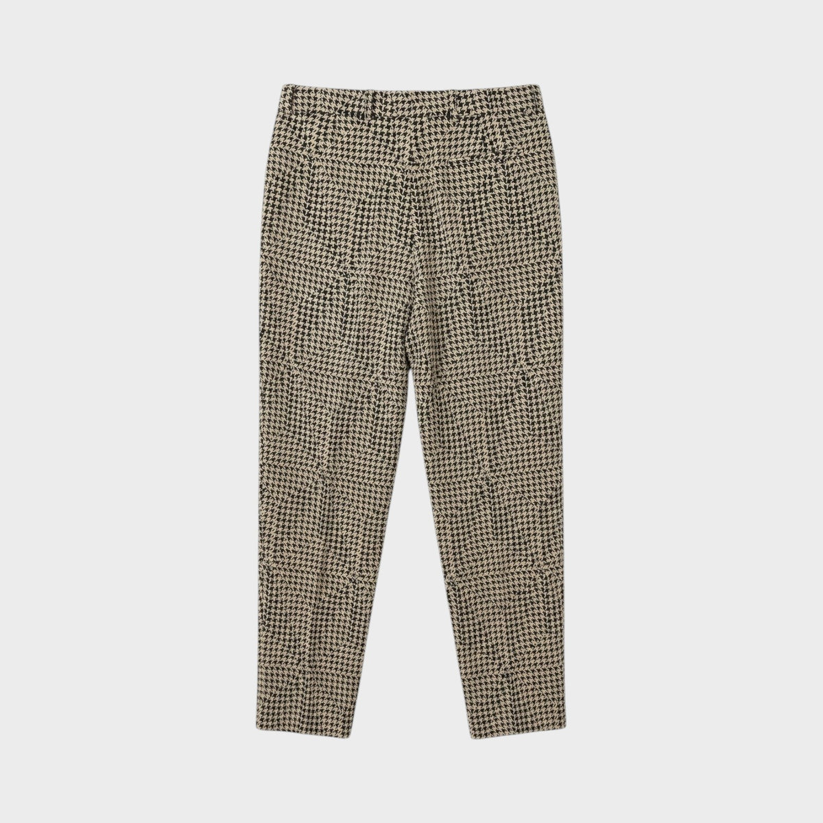 Tasoni Nina Ricci wool trousers featuring a classic black and beige houndstooth pattern in a tailored fit.