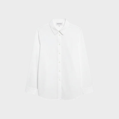 Tasoni Partow Bryant white cotton poplin button-down shirt with a classic collar and long sleeves.