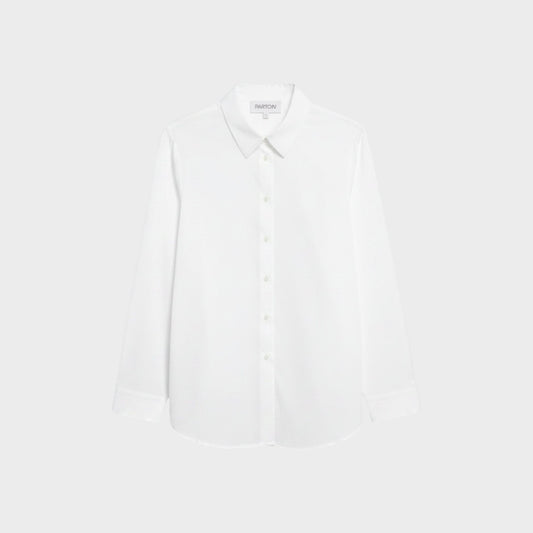 Tasoni Partow Bryant white cotton poplin button-down shirt with a classic collar and long sleeves.