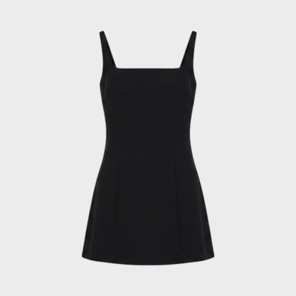 Tasoni Partow Callen black twill sleeveless top with a square neckline and fitted silhouette.