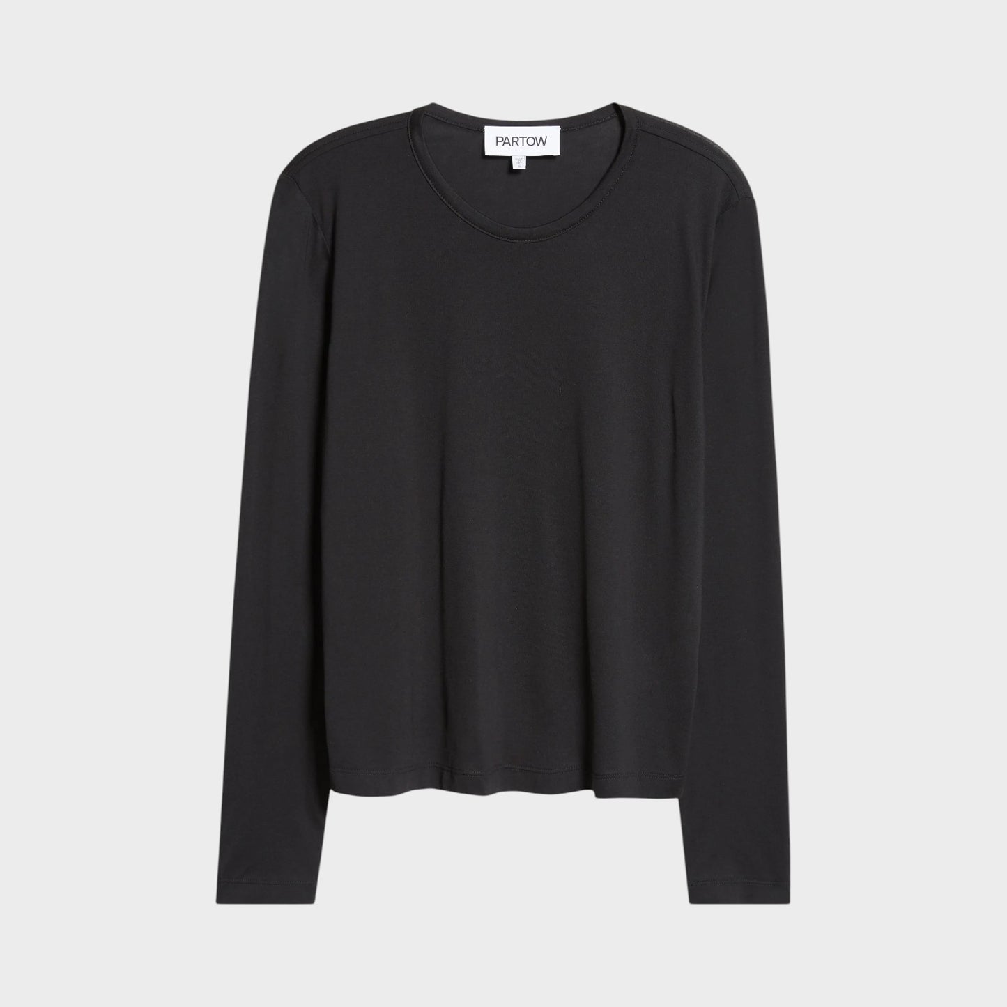 Tasoni Partow Marden black long sleeve crew neck top in soft cotton jersey for a minimalist everyday look.