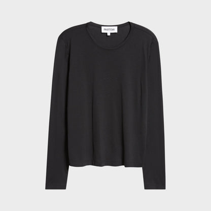 Tasoni Partow Marden black long sleeve crew neck top in soft cotton jersey for a minimalist everyday look.