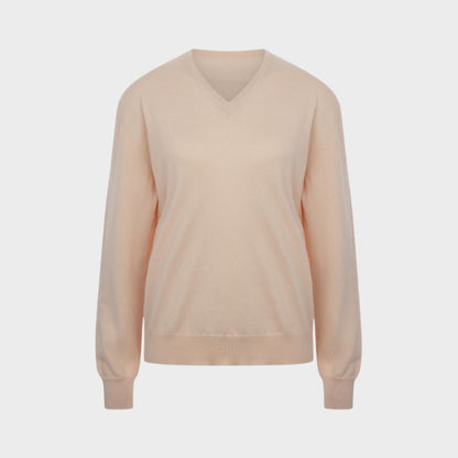 Tasoni pink V-neck knitwear sweater with a subtle glitter thread detail.