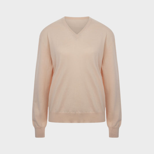 Tasoni pink V-neck knitwear sweater with a subtle glitter thread detail.
