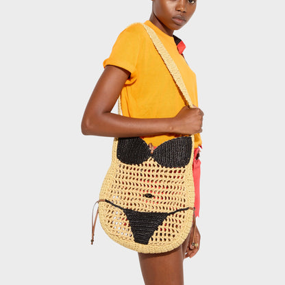 Tasoni Pucci Bag: a raffia shoulder bag designed to look like a bikini in natural and black.