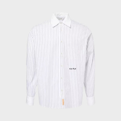 Tasoni Steamboat Stripe Shirt in black and cream. Classic button-up with embroidered logo.