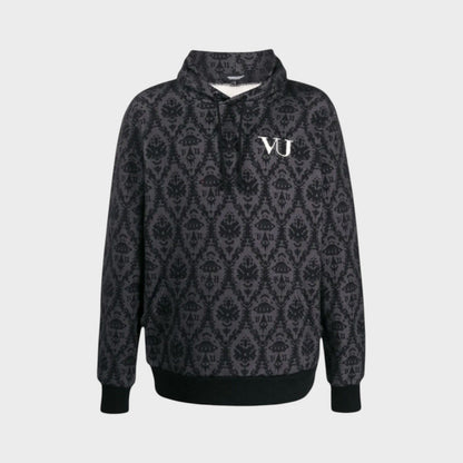 Tasoni Undercover x VLTN black and grey patterned cotton hooded sweatshirt with VU logo