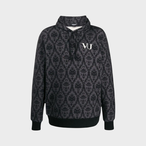 Tasoni Undercover x VLTN black and grey patterned cotton hooded sweatshirt with VU logo