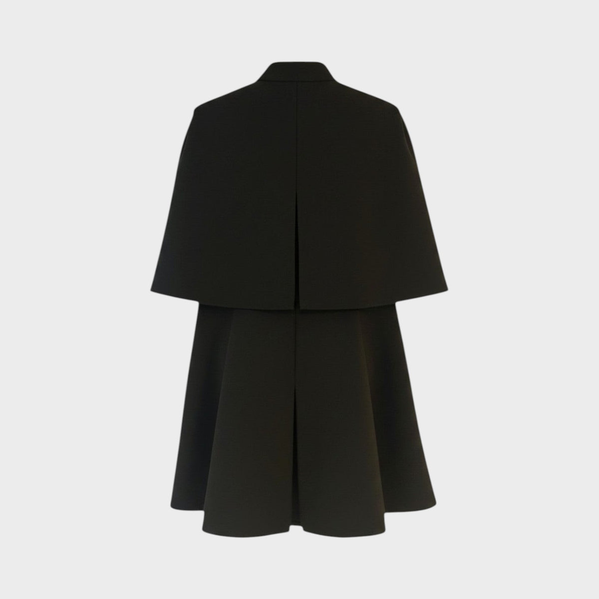 Tasoni Valentino black wool shantung tank top featuring a structured cape-style back overlay and flared hem.
