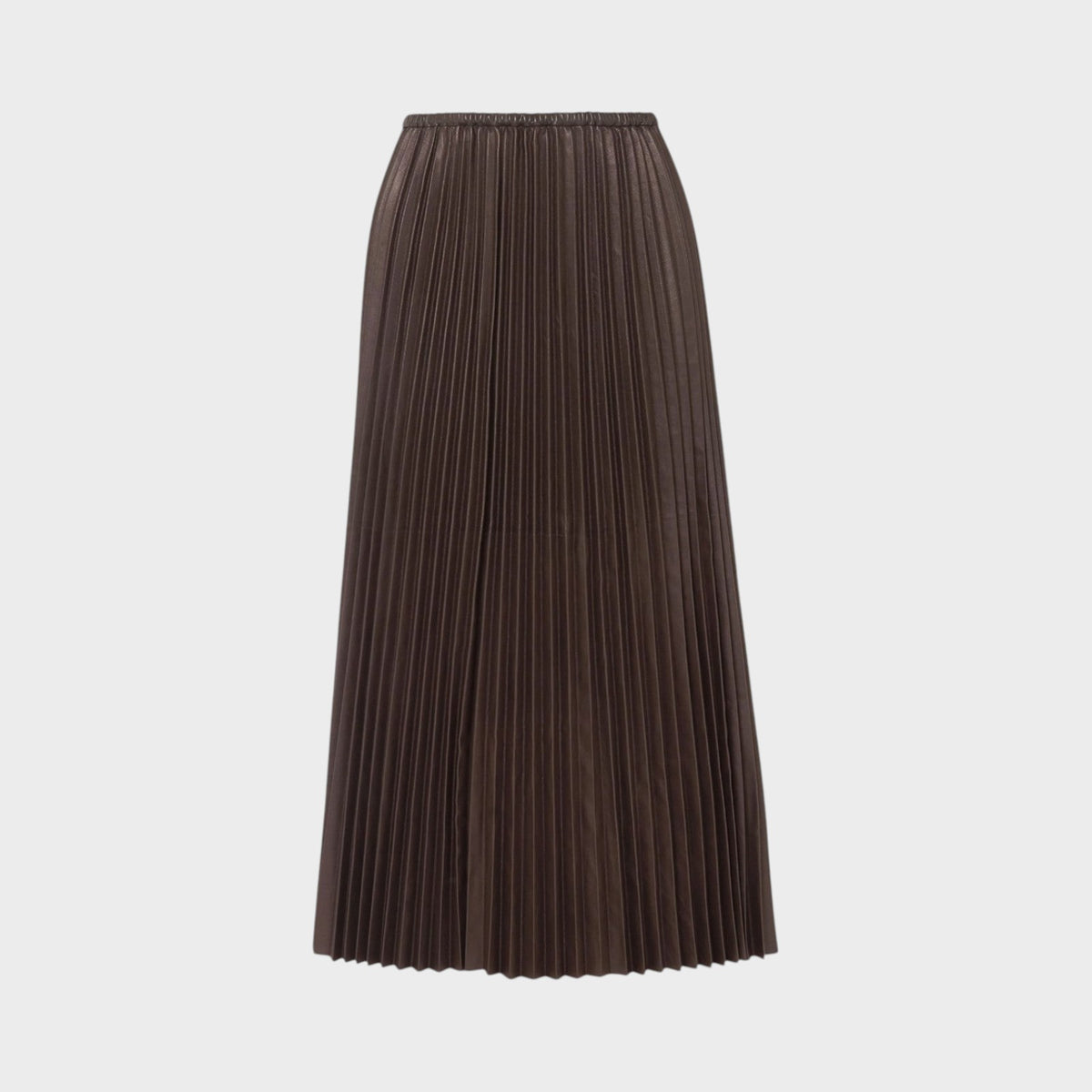 Tasoni Valentino dark brown nappa leather midi skirt with elegant vertical plisse pleats and an elasticated waist.