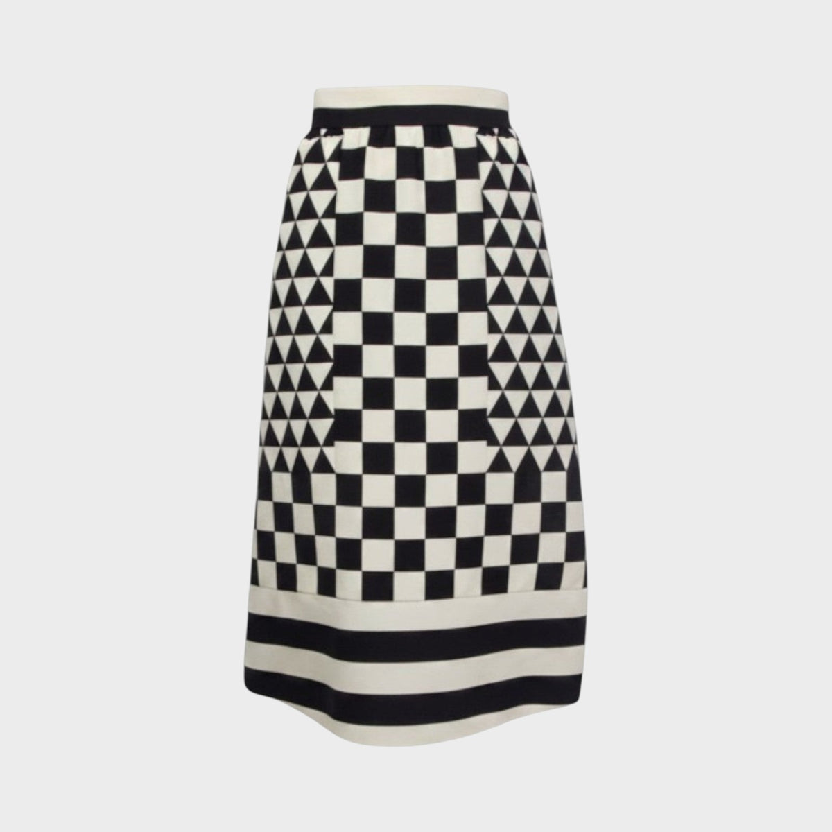 Tasoni Valentino geometric print midi skirt in black and white with a checkered and triangle pattern