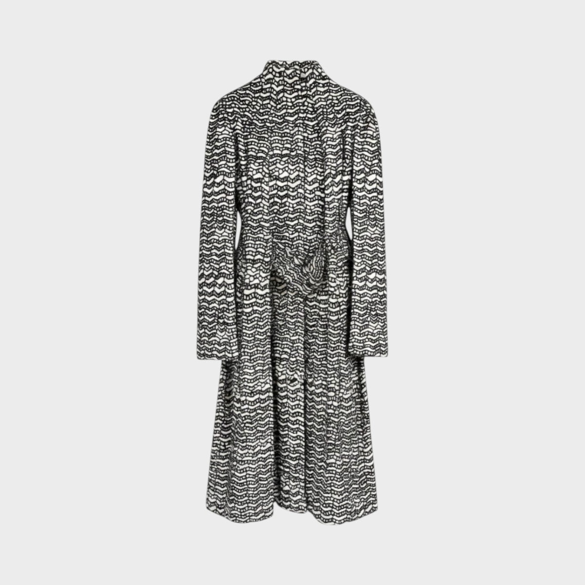 Tasoni Valentino velvet jacquard coat in black and white with a textured wave pattern and high collar