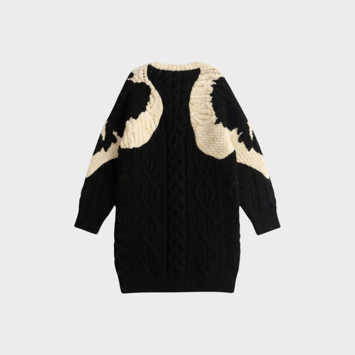 Tasoni Valentino black and cream wool sweater featuring intricate panse floral embroidery and cable knit texture