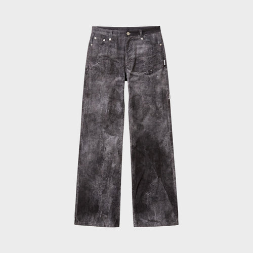 Tasoni Marie Adam-Leenaerdt grey black washed velvet denim wide leg jeans.