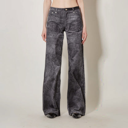 Tasoni Marie Adam-Leenaerdt grey black washed velvet denim wide-leg jeans