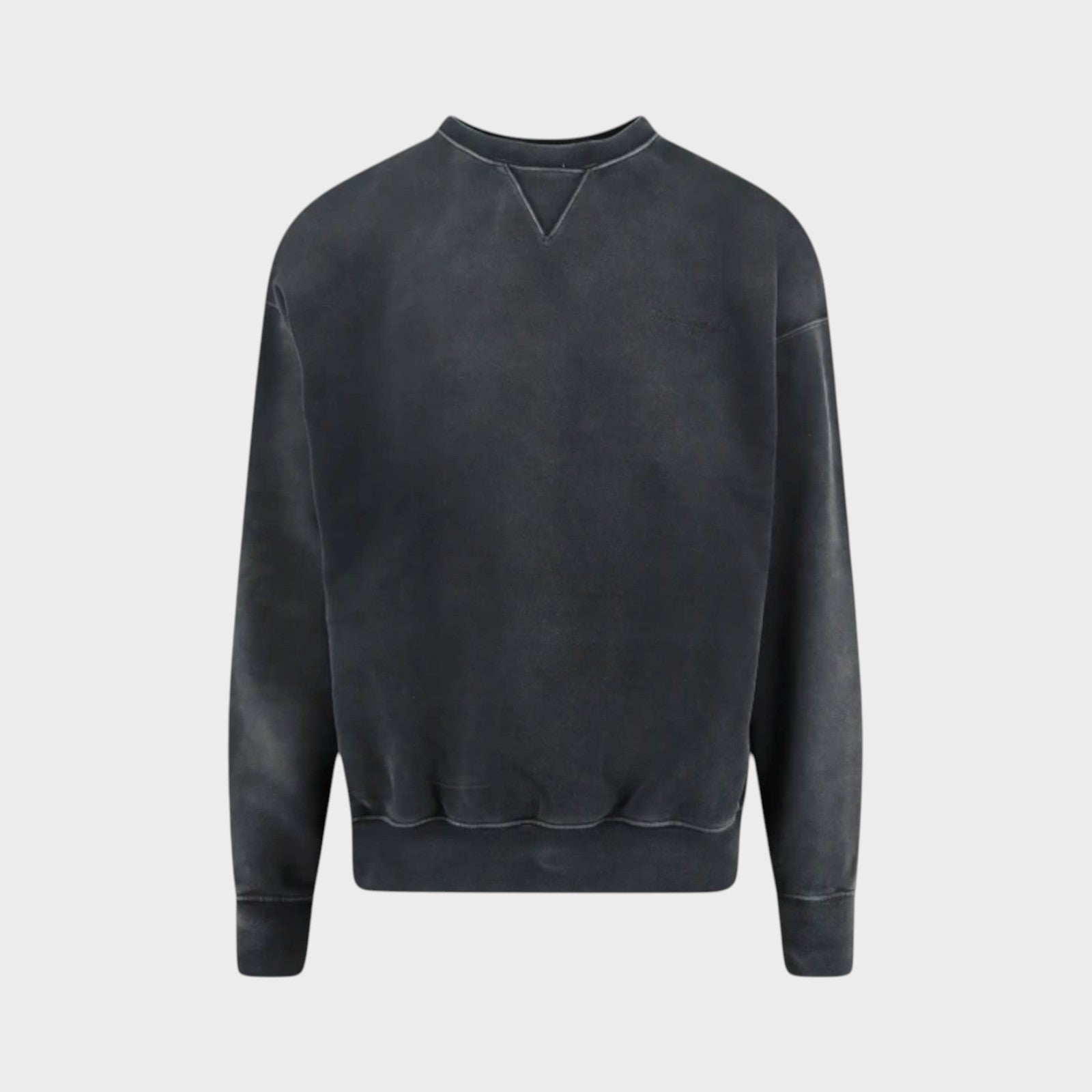 Tasoni Maison Margiela vintage black cotton crew neck sweatshirt with V-insert detail.