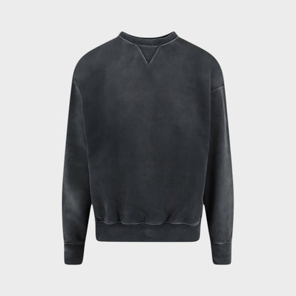 Tasoni Maison Margiela vintage black cotton crew neck sweatshirt with V-insert detail.