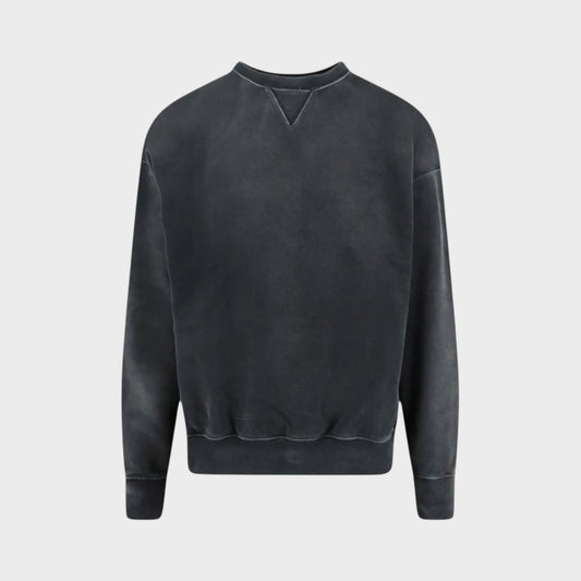 Tasoni Maison Margiela vintage black cotton crew neck sweatshirt with V-insert detail.