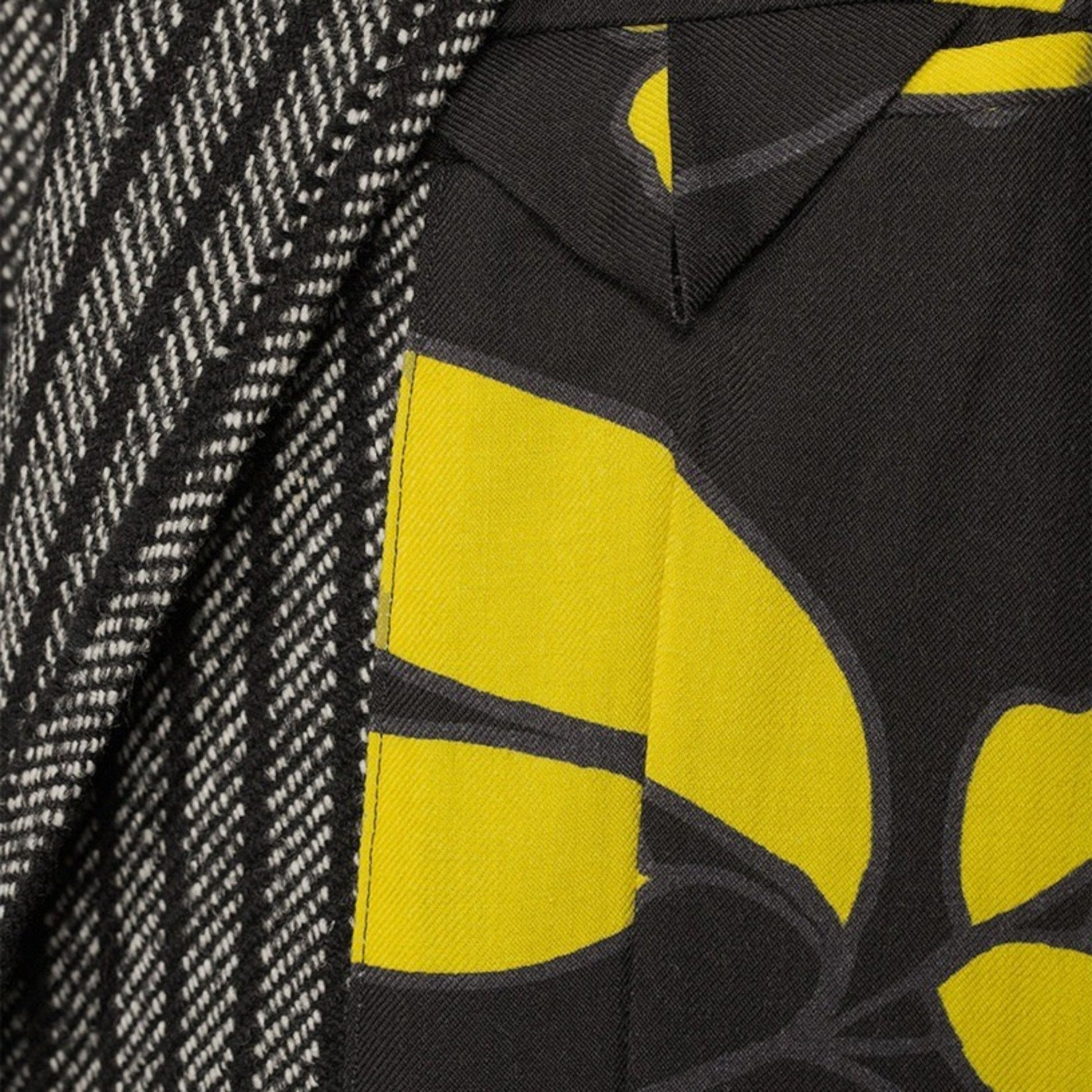 Tasoni black wool mix jacket with yellow floral print and herringbone pattern