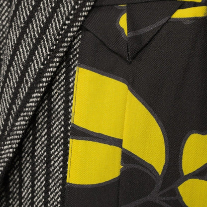 Tasoni black wool mix jacket with yellow floral print and herringbone pattern