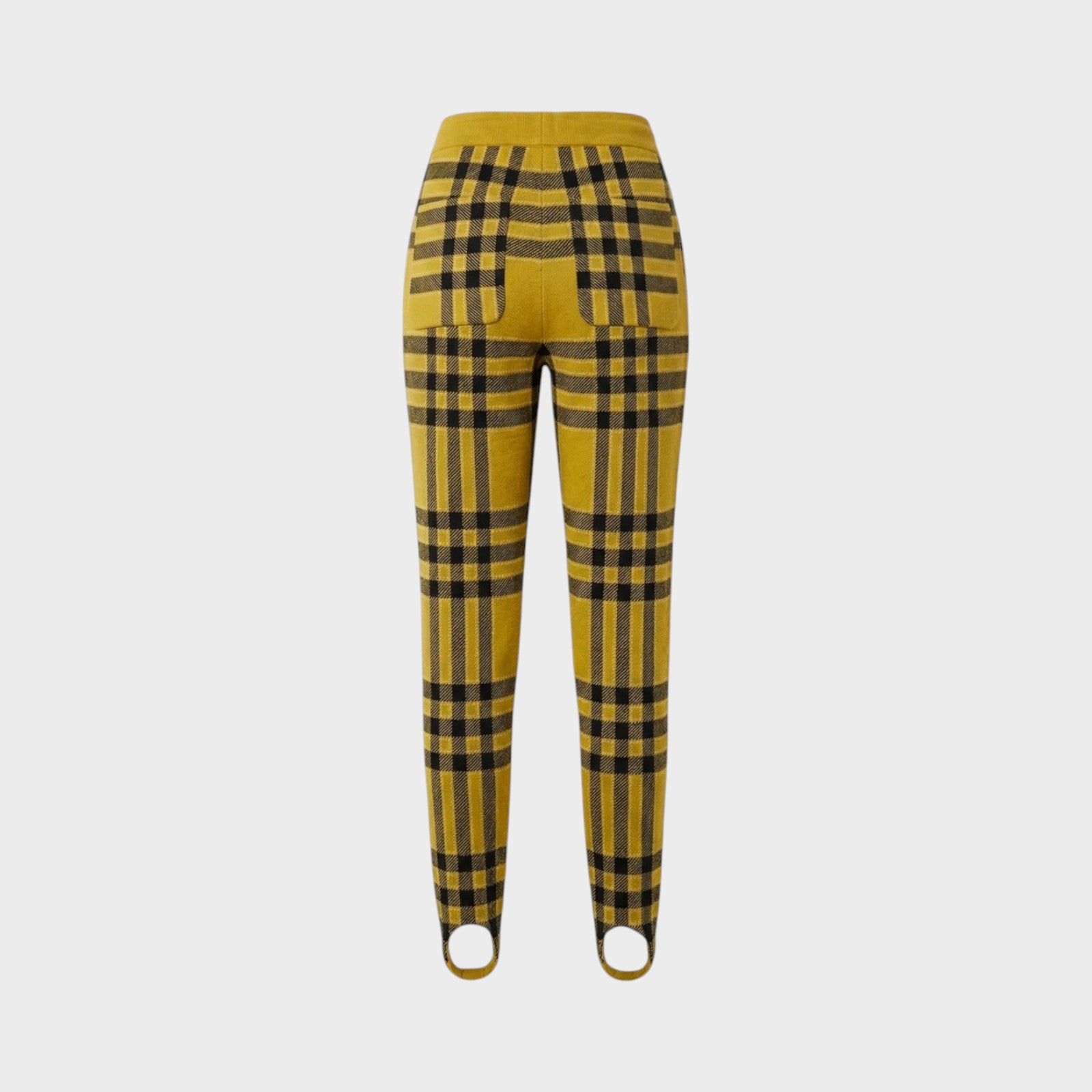 Tasoni yellow and black wool check elastic waist trousers with stirrup feet