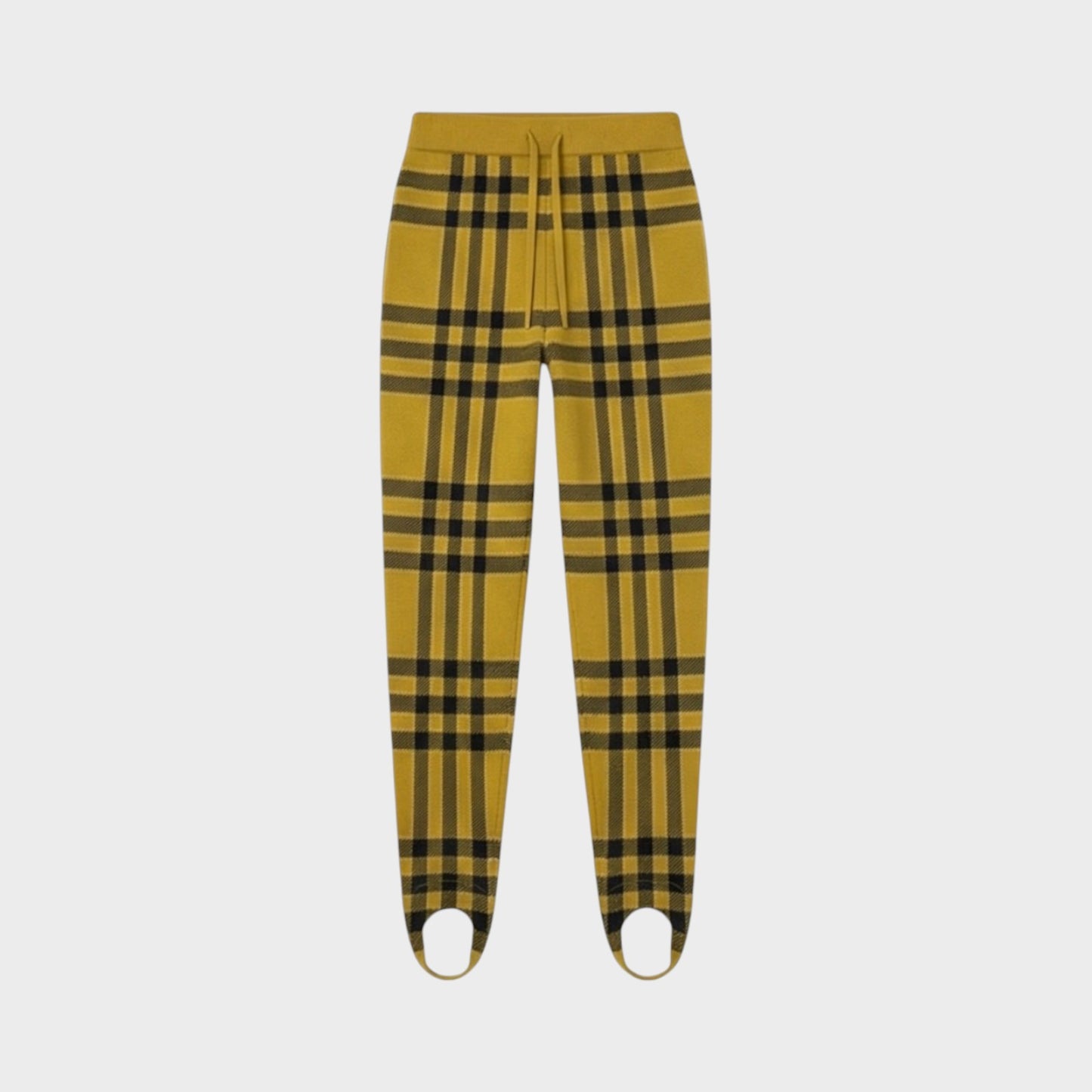 Tasoni yellow and black wool check elastic waist trousers with stirrup feet.