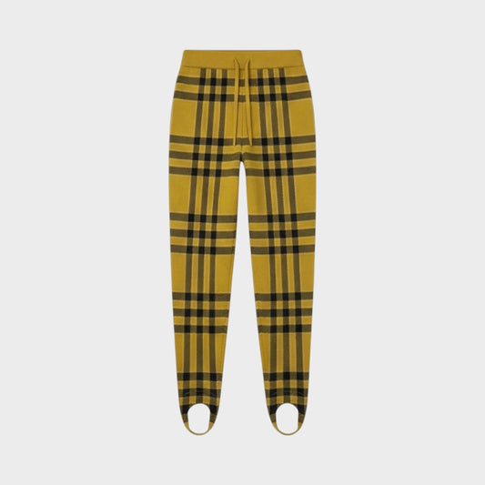 Tasoni yellow and black wool check elastic waist trousers with stirrup feet.